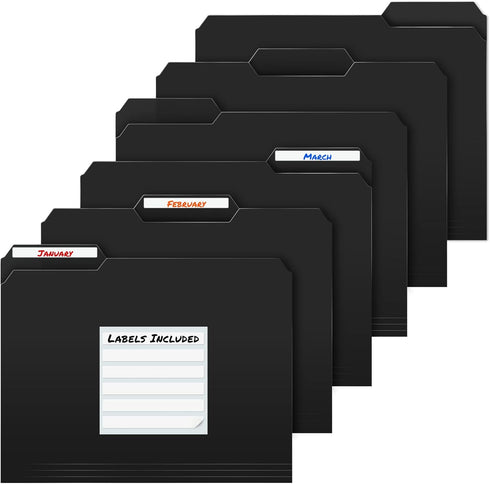 Dunwell Plastic Black 3-Tab Folders, 12 Pack Sturdy File Folders for 8.5x11 Documents