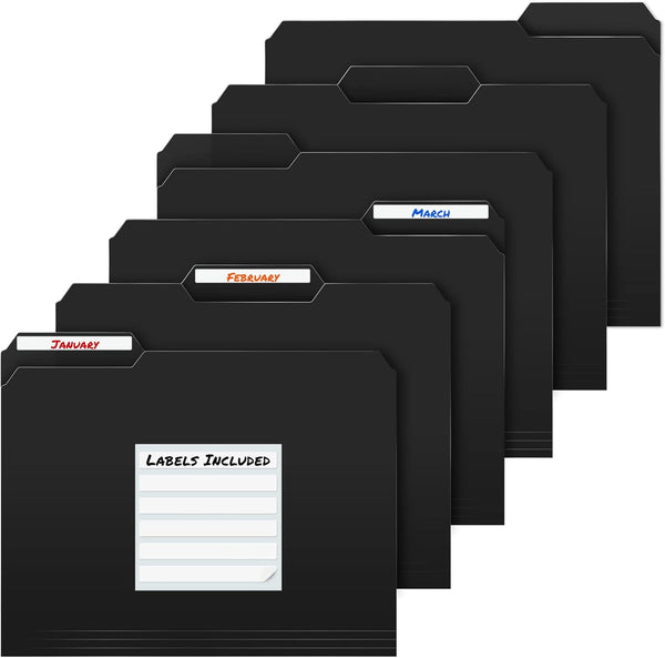 Dunwell Plastic Black 3-Tab Folders, 12 Pack Sturdy File Folders for 8.5x11 Documents