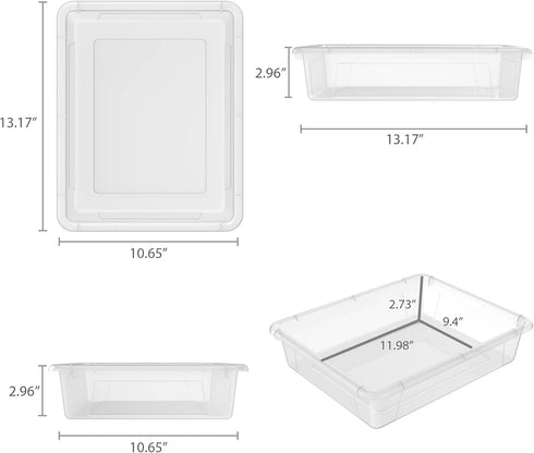 Storex Flat Storage Tray – Clear Organizer Bin for Classroom, Office, Home, 5-Pack (62531A05C), 10 x 13 x 3 Inches