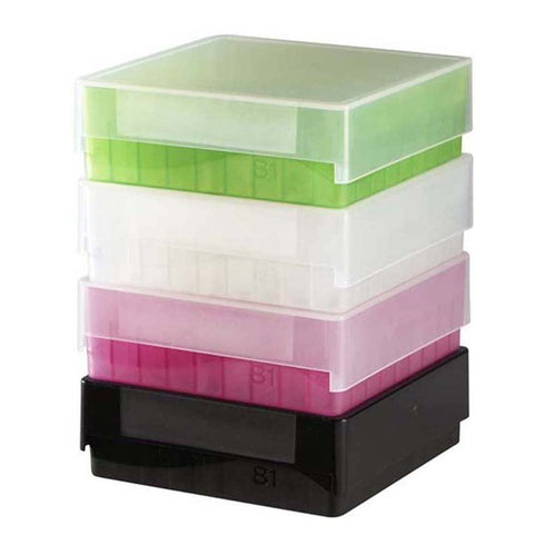 Heathrow Scientific 81 Well Microtube Storage Box, Cryogenic Box, Tube Storage, Black, (5/pk)