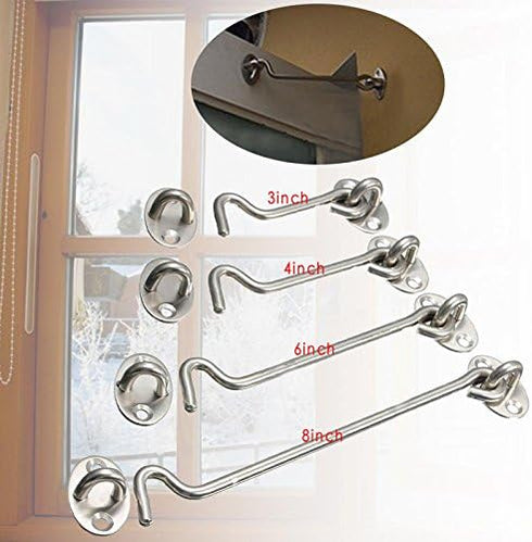 POWERTOOL Cabin Hook, 1pc Heavy Duty Lock Hook and Eye Latch Solid Stainless Steel Thicken Door Lock For Window, Bathroom(6inch)