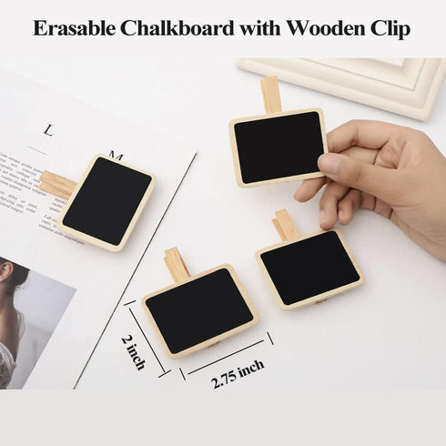 Set 12 of Mini Rectangular Chalkboard Signs with Wooden Clips