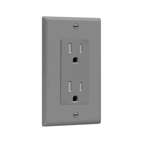 ENERLITES Decorator Receptacle Outlet with Wall Plate, Tamper-Resistant, 15A 125V, Gray