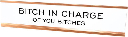 Bitch In Charge of You Bitches Novelty Nameplate Desk Sign, 2"x10"