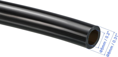 Pneumatic Air Tubing PU Polyurethane Tube, 3/16" x 5/16" / 6.6ft / Black
