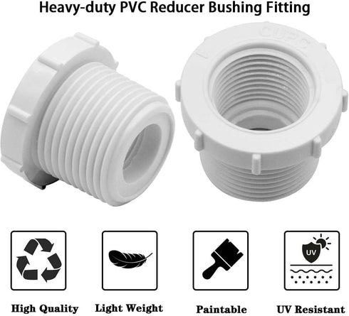 10 Pcs 1” Male Thread to 1/2” Female Thread Reducer Bushing PVC Pipe Fittings
