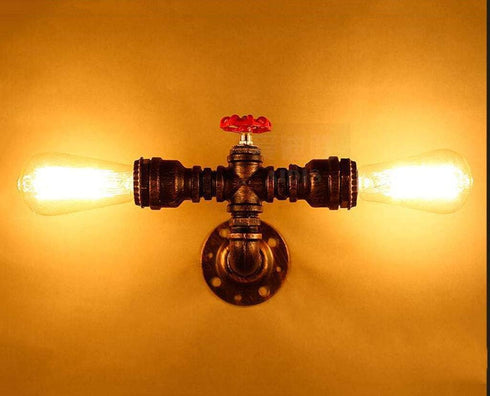 BYSUN 2 E26 Retro Industrial Steampunk Wall Sconce, Lights Metal Water Pipe Style Mounted Lamp Light Fixture