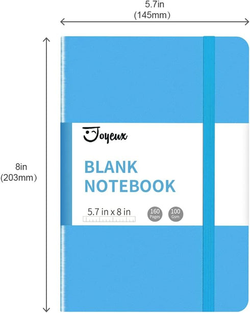 JOYEUX A5 Blank Journal Notebook: 160 Pages, 100 GSM Thick Hardcover Journal for Writing (Sky Blue)