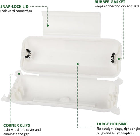 Outdoor Extension Cord Safety Cover, Waterproof Protector Seal for Electrical Connection Box, White
