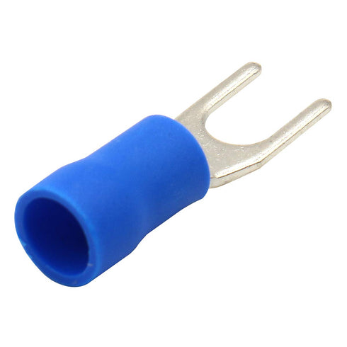 Baomain Insulated Fork Spade Wire Connector, Electrical Crimp Terminal 14-16AWG, USA #8 Blue, 100PCS