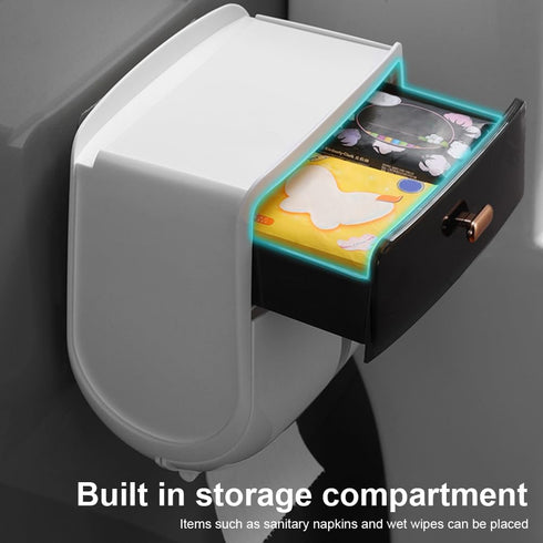 homfanseec Toilet Paper Holder Wall Mount, Self Adhesive Paper Towels Holder with Drawer and Shelf Watertight Tissue