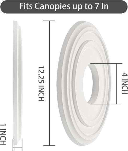EIFHYT 12-2/8"OD 4" 1" 7") White PU Ceiling Medallions for Light Fixtures and Ceiling Fans, x ID x P (Fits Canopies up
