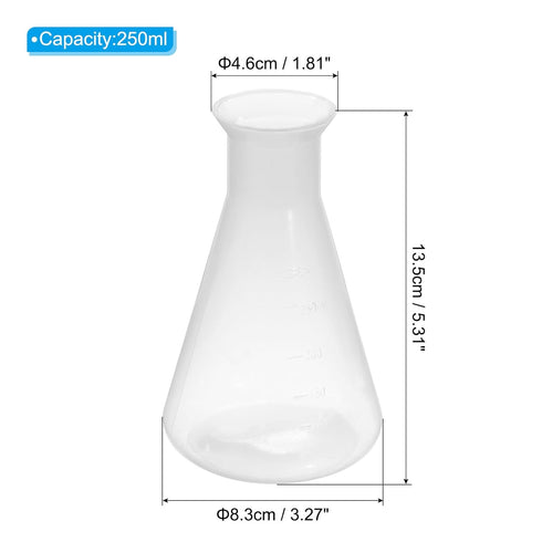 PATIKIL 250ml Plastic Erlenmeyer Flask, 1 Pack Wide Mouth Conical Flask for Laboratory, Clear