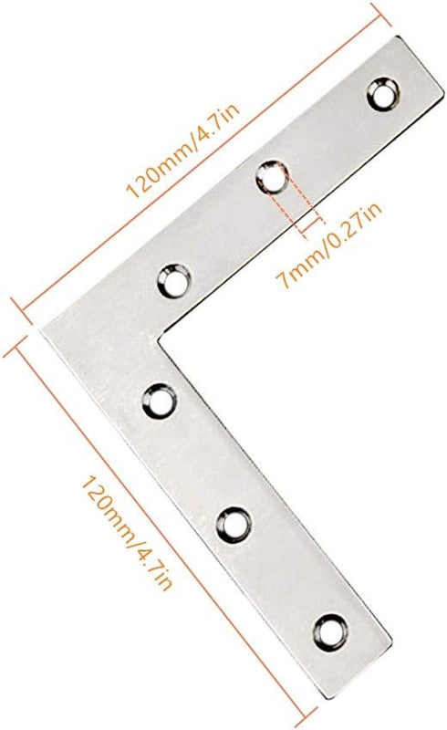 Tiberham 2Pcs 120 120 mm Flat L Shaped Corner Bracket, x Stainless Steel Right Angle Corner Brace Repair Plate, Heavy