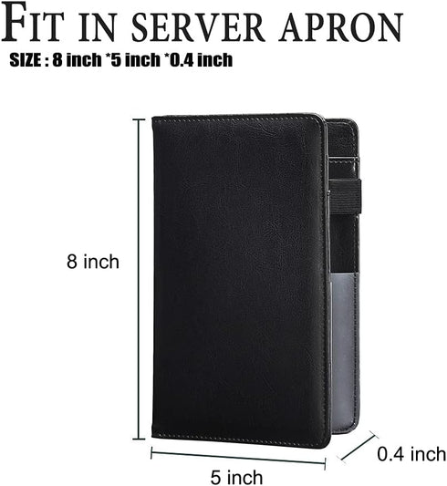 Black Server Books For Waitress/Waiter Book with Zipper Money Pocket,Cute Waitress Books Organizer Accessories Fit