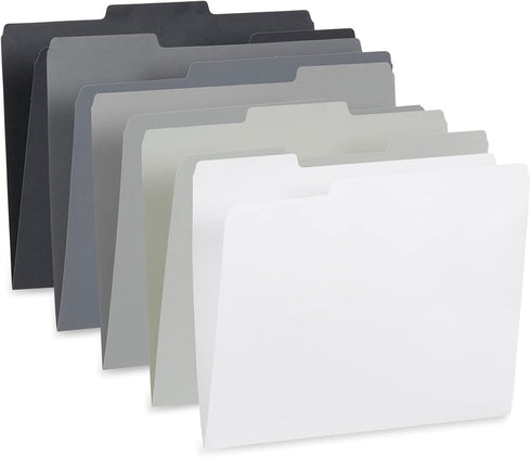 Blue Summit Supplies 100 Grayscale File Folders, Letter Size, 1/3 Cut Tab, Modern Gray, Black, White