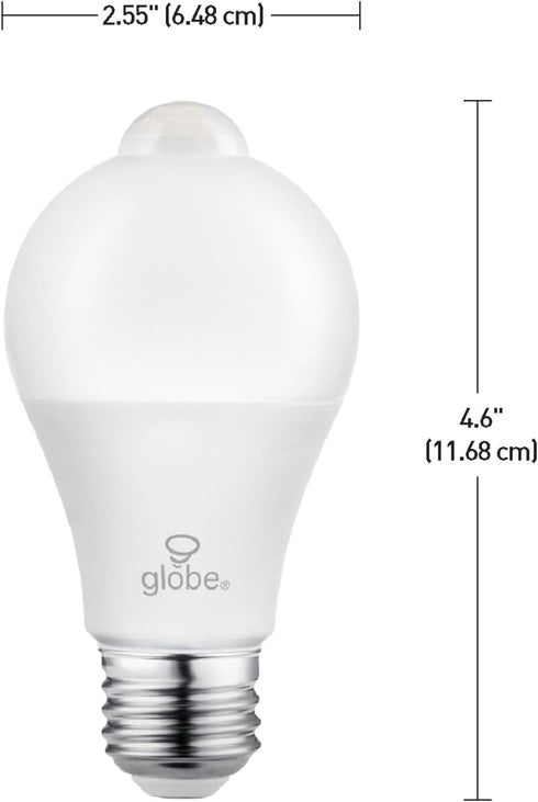 31448 60W (3000K) A19 Non-Dimmable Bulb, E26 800 Globe Electric Equivalent Warm White Motion Sensor LED Light Base
