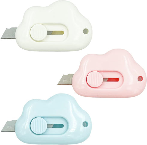 Cute Mini Art Cutter Utility Knife - 3Pcs Cloud Shaped Retractable Box Cutters for Office School DIY Crafts