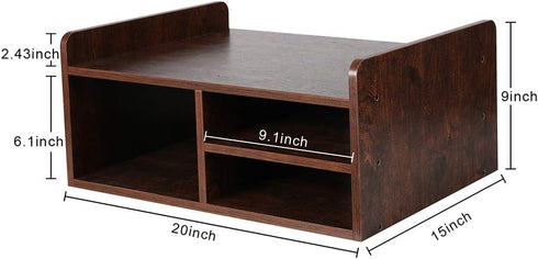 PAG Desktop Printer Stand with Storage, Wooden Paper Holder Rack for Desk Organization, Retro Brown