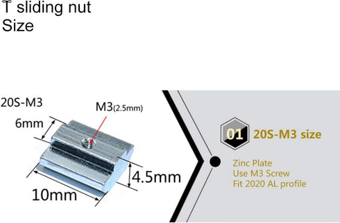 KOOTANS 100pcs 2020 Series Sliding T Nuts, Metric M3 Thread Slide in Hammer Head T-Nut for 6mm T-Slot