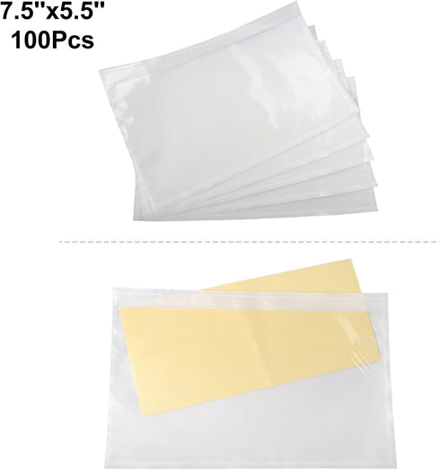 LabelMore Clear Self-adhesive Packing List Pouches, 7.5 inch X 5.5 inch, Shipping Label Envelopes, 100pcs