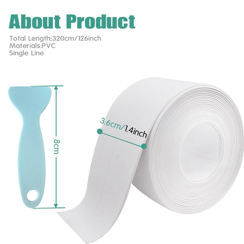 Caulk Tape White 2 Pack, Waterproof Tape for Shower and Kitchen Caulking Strip, 1.5" x 10.5Ft