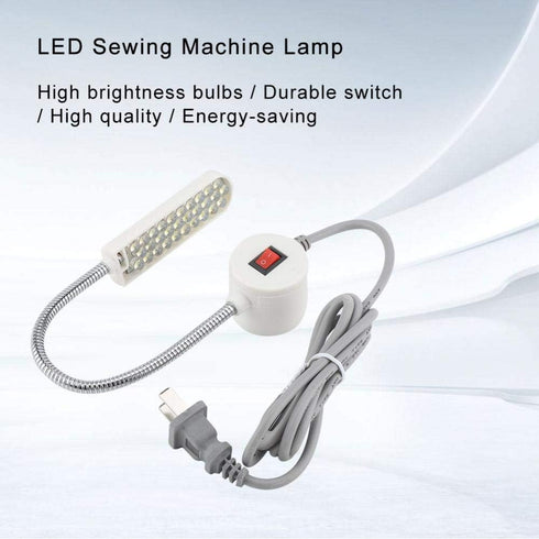 Fdit 30LED 2W Daylight LED Sewing Machine Light Lamp with Magnetic Base, Flexible Clamp Desk Lamp (US-Plug)