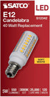 Satco 5W T6 Bulb, 3000K 120 Commercial, LED Mini Candelabra Clear Finish, Soft White, Volt, Residential Indoor Enclosed