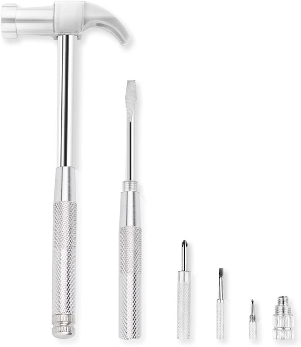 YOUMI 6 in 1 Multitool Set – Silver Hammer & Screwdriver with Anti-Slip Grip Handle, Best Gift for Family & Friends