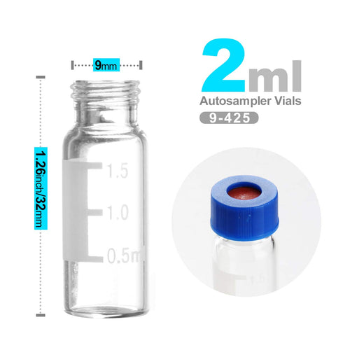 Autosampler Vials, 2mL Clear Sample Vials with Write-on Spot and Graduations, Pack of 100