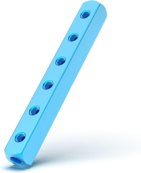 TAILONZ PNEUMATIC 1/4" Blue 6 Way 9 Port Pneumatic Shunt Aluminum Block Air Distribution Block