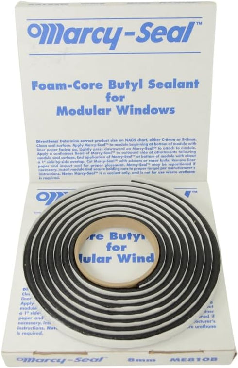 8mm x 10' Foam Core Round Butyl Tape Roll, Auto Glass Adhesive Soft Seal