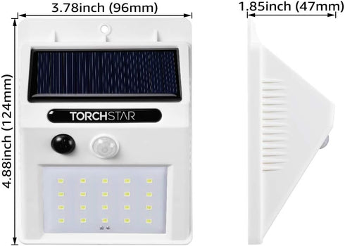 IP65 6500K Pack 4 TORCHSTAR Outdoor LED Solar Powered Motion Sensor Light, Waterproof Cordless Outdoor Wall Lighting
