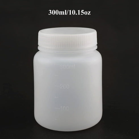 Bettomshin 5Pcs 300ml PE Plastic(Food Grade) Bottles, Wide Mouth Lab Reagent Bottle, Liquid/Solid Sample Seal Sample Storage Container with Graduated Scale
