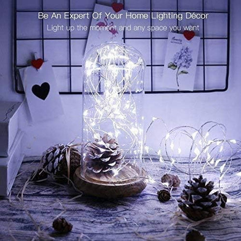buways Fairy Lights, 2-Pack Battery Operated Waterproof Cool White 50 LED String Lights, 16.4ft Silver Wire with Remote