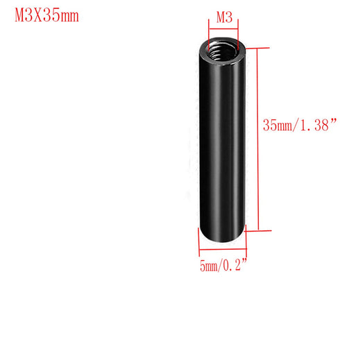 Black Female Threaded Round Aluminum Spacers - M3 x 35mm PCB Posts for Drone, RC Planes, Pack of 10