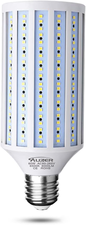 60W LED Corn Light Bulb, Large Mogul E39 Base, 6000-Lumen, 6500K Daylight Cool White for Large Area Lighting
