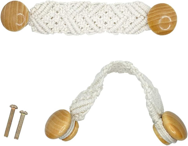 2 Pack Bohemian Style Rope Knobs: Door Handle Rope Knot Cabinet Drawer Pulls for Kitchen Cabinet, Wardrobe