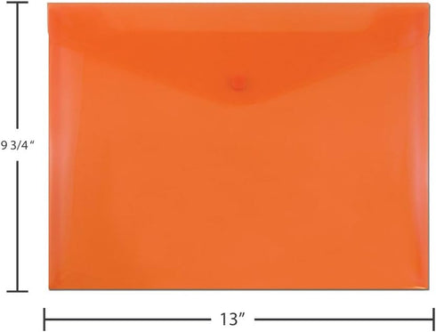 JAM PAPER 12/Pack Plastic Envelopes with Snap Closure - Orange - Letter Booklet - 9 3/4 x 13