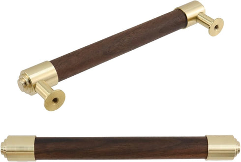 2 5"/128mm Walnut,5"/128mm) Pcs Brass and Walnut Cabinet Pulls, Elegant Kitchen Drawer Handles, Luxury Kitchen Drawer