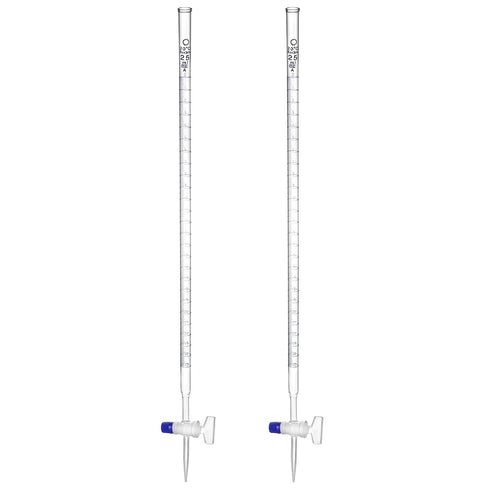 25mL 2 Pack 22.5 Inches QWORK Class A Borosilicate Burette with Glass Key Stopcock - Laboratory Grade, Precision
