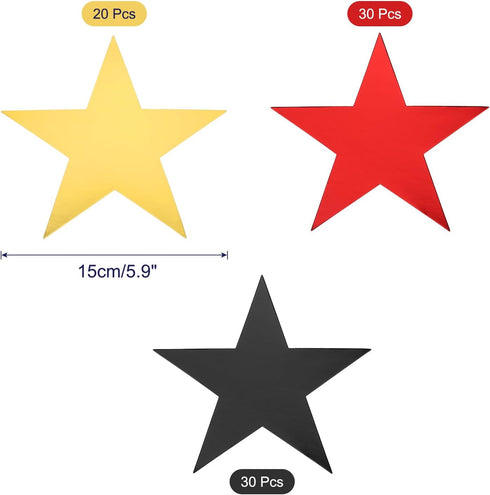 MECCANIXITY Star Cutouts Paper Five Star Confetti Cutouts for Birthday Party Classroom Wedding Bulletin Board Wall Decorations 5.9 Inches,(Red Black Gold) Pack of 80 by MECCANIXITY