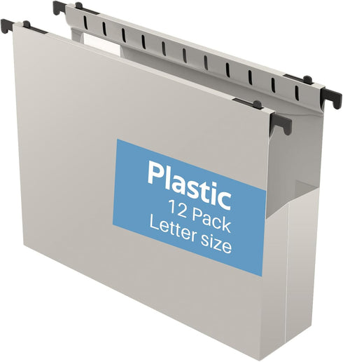 Plastic Extra Capacity Hanging File Folder, 12 Pack, Letter Size, Reinforced Hang Folders, Heavy Duty 2 Inch Expansion