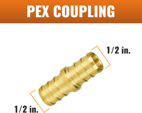 SUNGATOR 1/2 Inch Pex Fittings, 25-Pack No Lead Brass Coupling for Pex Pipe, NSF, UPC Certified