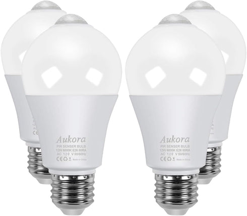 Aukora 4-Pack Motion Sensor Light Bulbs, 12W (100W Equivalent) E26, Dusk to Dawn Security Bulb, Cold White