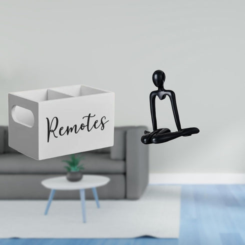 Fenteer Retro Wooden Remote Organizer and Abstract Thinker Sculpture Decorative Tabletop Holder for Nightstand Couch