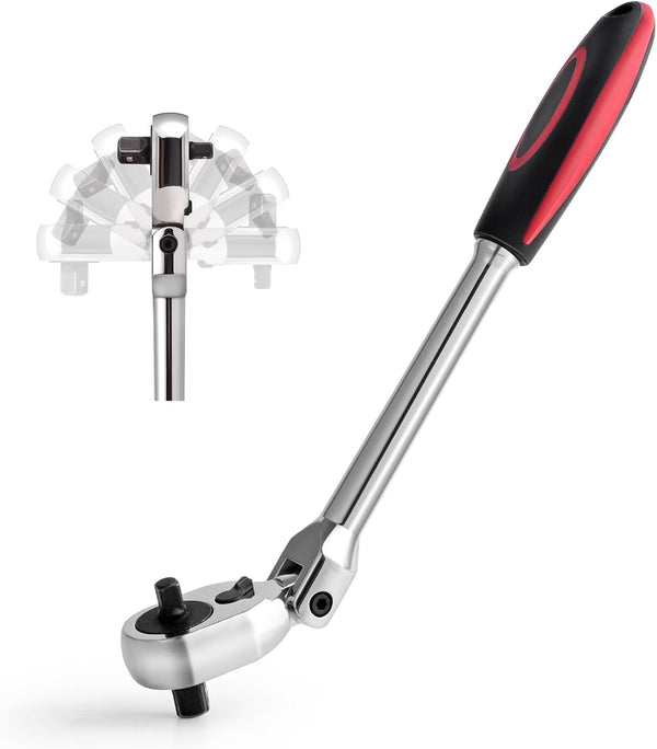 Dual 3/8 and 1/4 Drive Flex Head Ratchet, 72-Tooth 3/8 Ratchet Wrench with Quick-release and Reversible Switch