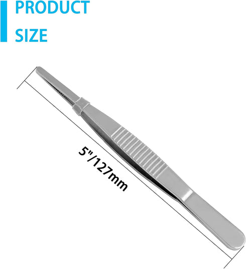 4Pcs 5 Inch Stainless Steel Tweezers, Small Tweezers with Precision Serrated Straight Tips, Non-slip Multitool Tweezers for Cooking, Repairing, Medical, Garden
