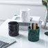 Ceramic Irregular Round Pen Holder for Desk, Cute Stand Gold Line Pencil Cup Pot Organizer for Girls Makeup