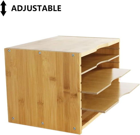 File Organizer with 3 Adjustable Shelves, Bamboo Document Letter Tray for Desktop Office Home Study Workstation Desk